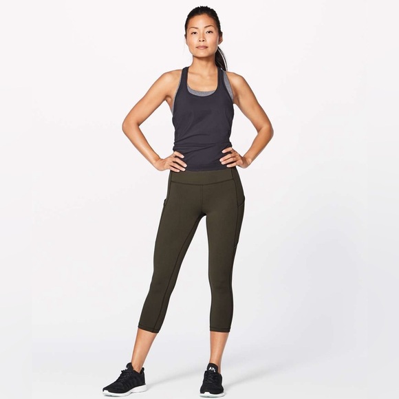 Lululemon Athletica Speed Crop Dark Olive Women's Capris Leggings - Picture 1 of 9